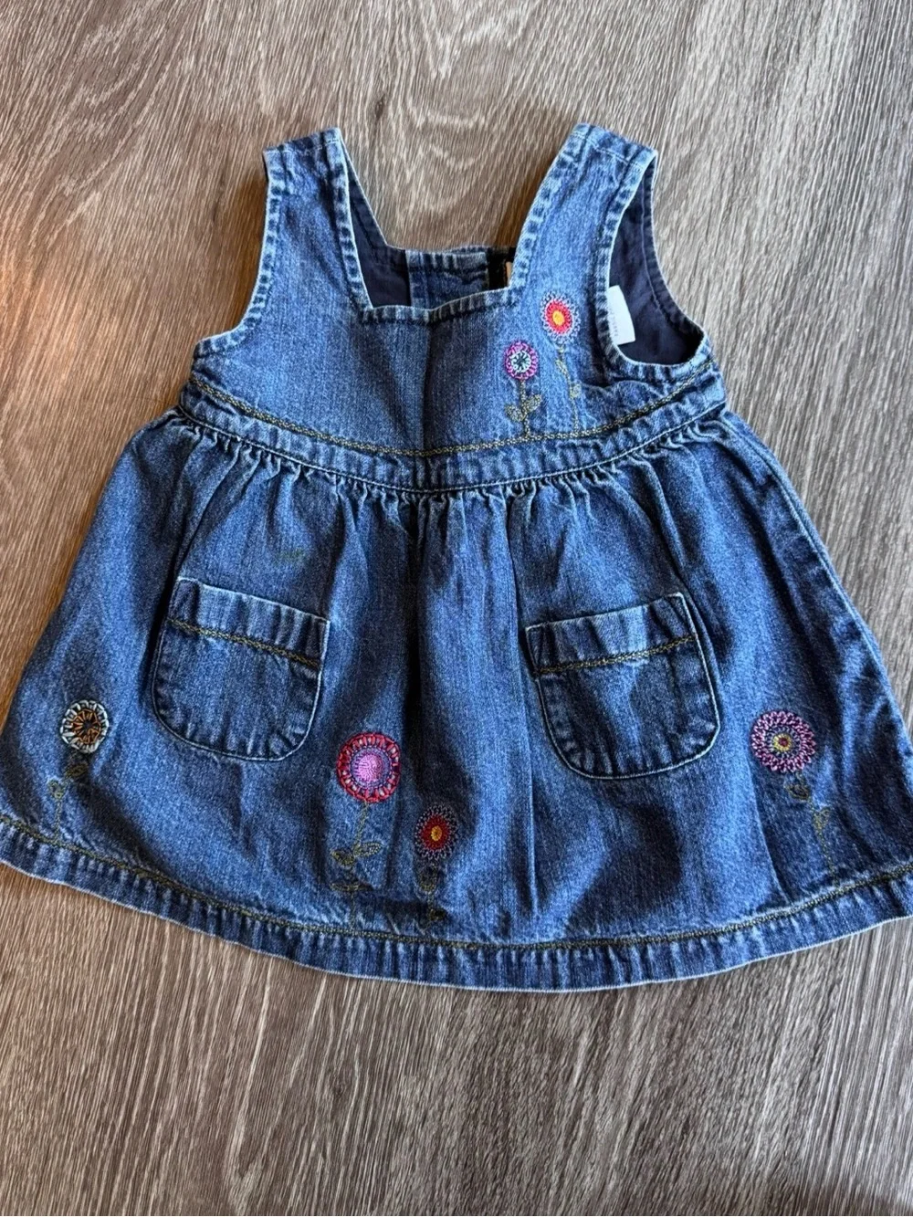 Vintage Gymboree Jean Flower Embroidered Dress Size 0-3 Months